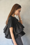 【残りわずか！】ドッキングフリルTシャツ　BLACK