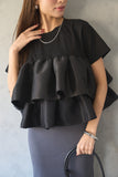 【残りわずか！】ドッキングフリルTシャツ　BLACK