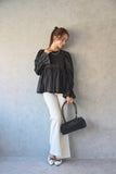 ペプラムギャザーブラウス　BLACK