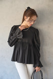 ペプラムギャザーブラウス　BLACK