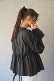 ペプラムギャザーブラウス　BLACK