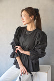ペプラムギャザーブラウス　BLACK