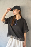 シアーミックスブラウスTシャツ　BLACK