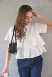 【残りわずか！】ドッキングフリルTシャツ　WHITE