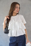【残りわずか！】ドッキングフリルTシャツ　WHITE