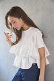【残りわずか！】ドッキングフリルTシャツ　WHITE