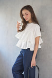 【残りわずか！】ドッキングフリルTシャツ　WHITE
