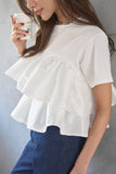 【残りわずか！】ドッキングフリルTシャツ　WHITE