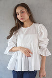 ペプラムギャザーブラウス　WHITE
