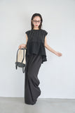 カットジョーゼットフリルトップス　BLACK