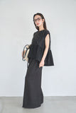 カットジョーゼットフリルトップス　BLACK