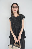 カットジョーゼットフリルトップス　BLACK