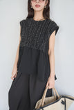 カットジョーゼットフリルトップス　BLACK