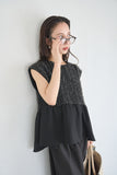 カットジョーゼットフリルトップス　BLACK