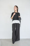 ドッキングバルーン半袖トップス（BLACK）×ピンタックワイドパンツ（BLACK）