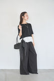 ドッキングバルーン半袖トップス（BLACK）×ピンタックワイドパンツ（BLACK）