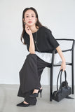 ドッキングバルーン半袖トップス（BLACK）×ピンタックワイドパンツ（BLACK）