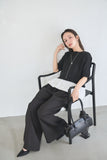 ドッキングバルーン半袖トップス（BLACK）×ピンタックワイドパンツ（BLACK）