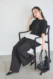 ドッキングバルーン半袖トップス（BLACK）×ピンタックワイドパンツ（BLACK）
