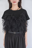 【SET】３WAYフリルTシャツ（BLACK）×ピンタックワイドパンツ（BLACK）