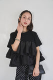 【残りわずか！】ドッキングフリルTシャツ　BLACK
