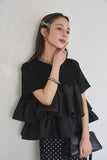 【残りわずか！】ドッキングフリルTシャツ　BLACK