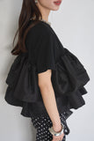 【残りわずか！】ドッキングフリルTシャツ　BLACK