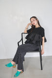 【残りわずか！】ドッキングフリルTシャツ　BLACK
