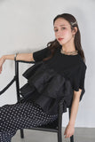 【残りわずか！】ドッキングフリルTシャツ　BLACK