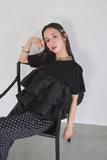 【残りわずか！】ドッキングフリルTシャツ　BLACK
