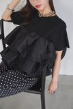 【残りわずか！】ドッキングフリルTシャツ　BLACK