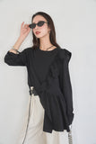 フリルロングTシャツ　BLACK