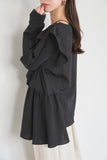 フリルロングTシャツ　BLACK