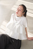【残りわずか！】ドッキングフリルTシャツ　WHITE