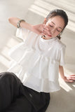 【残りわずか！】ドッキングフリルTシャツ　WHITE