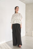 【SET】ドッキングフリルTシャツ（WHITE）×ピンタックワイドパンツ（BLACK）
