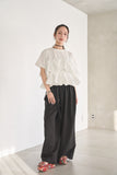 【SET】ドッキングフリルTシャツ（WHITE）×ピンタックワイドパンツ（BLACK）