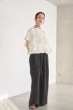 【SET】ドッキングフリルTシャツ（WHITE）×ピンタックワイドパンツ（BLACK）