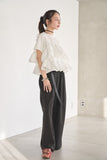 【SET】ドッキングフリルTシャツ（WHITE）×ピンタックワイドパンツ（BLACK）