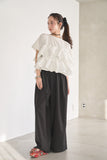 【SET】ドッキングフリルTシャツ（WHITE）×ピンタックワイドパンツ（BLACK）