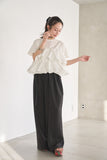 【SET】ドッキングフリルTシャツ（WHITE）×ピンタックワイドパンツ（BLACK）