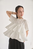 【残りわずか！】ドッキングフリルTシャツ　WHITE