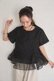 レースオーガンジーフリルトップス　BLACK