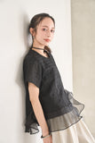 レースオーガンジーフリルトップス　BLACK
