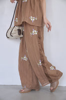 花柄刺繍イージーパンツ BROWN – ODORATA official