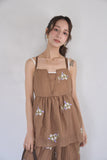 花柄刺繍キャミソール　BROWN