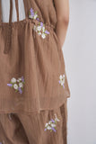 花柄刺繍キャミソール　BROWN