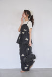 花柄刺繍イージーパンツ　BLACK