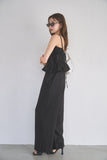 リネンスラブシャーリングオールインワン　BLACK