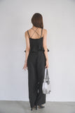 リネンスラブシャーリングオールインワン　BLACK